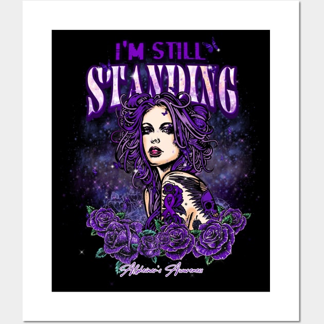 Alzheimer's awareness Beautiful Girl with tattoo I'm still standing supporting gift for  Alzheimer's fighter Wall Art by Gost